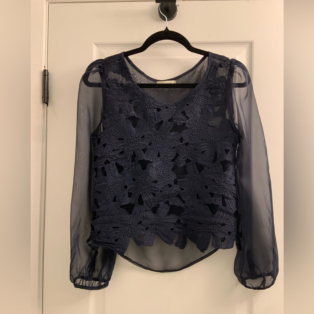 Alythea navy blue Graphic Embellished Long Sleeve Blouse